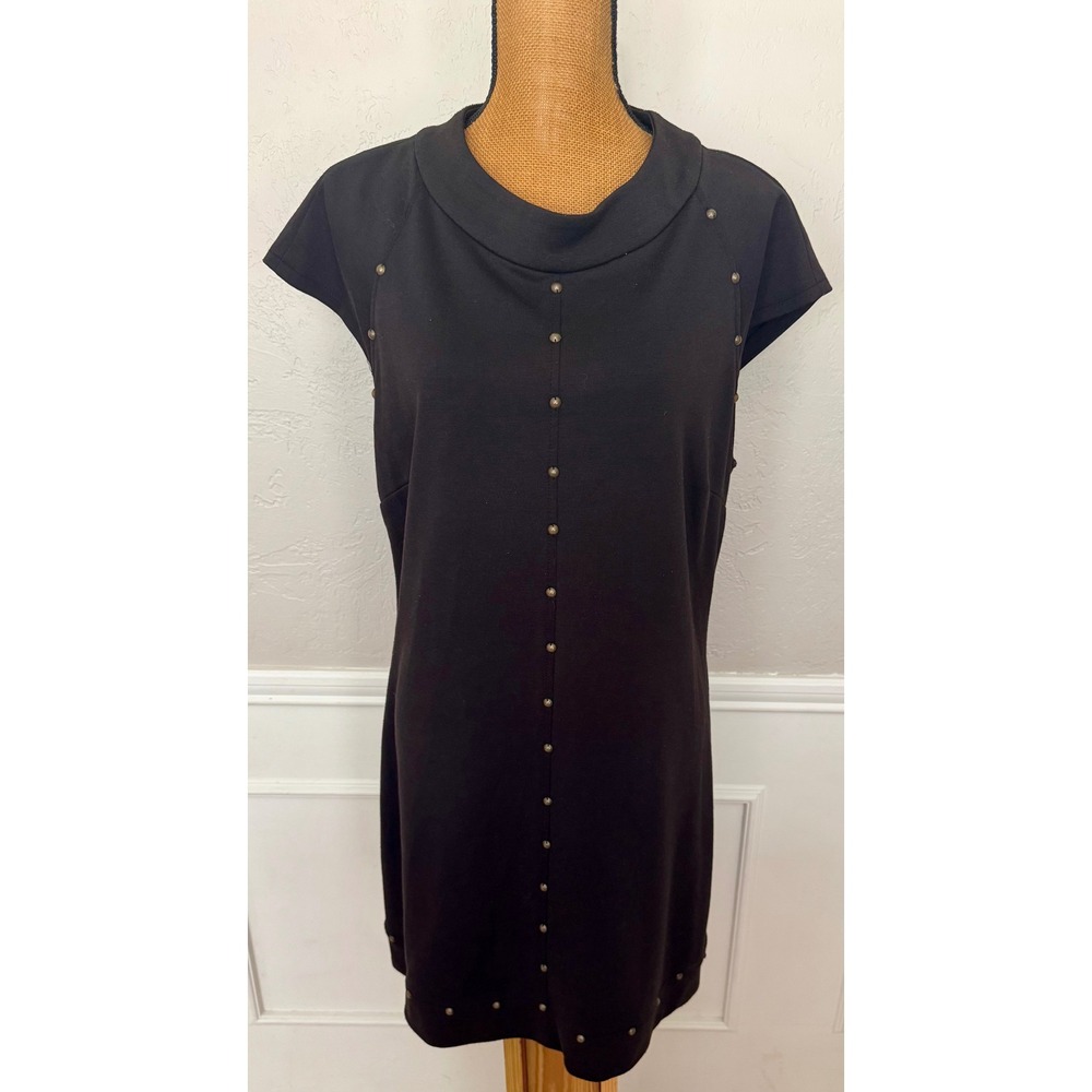 Black‎ Studded Cap Sleeve Mock Neck Shift Dress with Back Zipper Size 16